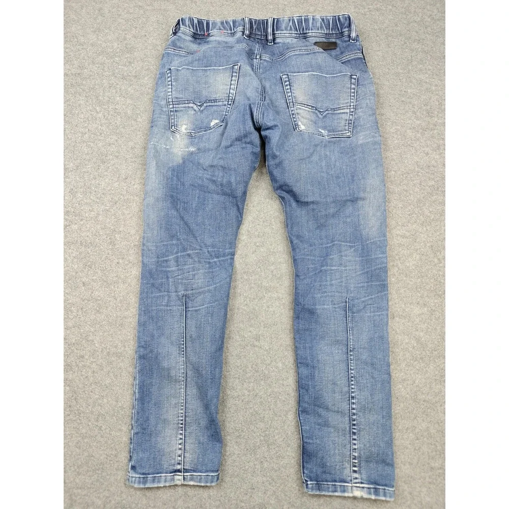 Diesel Jeans Mens 34x32 Blue Medium Wash Relaxed Tapered Stretch Denim Pants